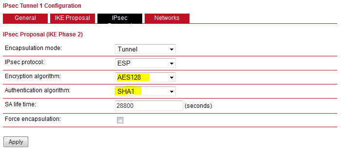 MiDGE - Konfiguracja szyfrowania w tunelu IPSec (IKE Phase 2)