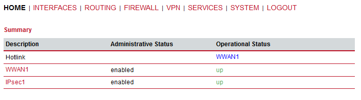 MiDGE - status aktywnych połączeń IPSec, WWAN, LAN
