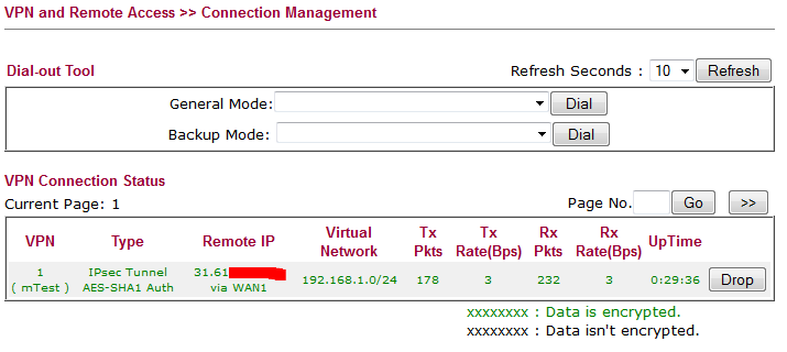 Draytek - Status aktywnych tuneli VPN